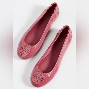 Tory Burch Pink Patent Leather Minnie Travel Ballet Flats Washed Berry 6